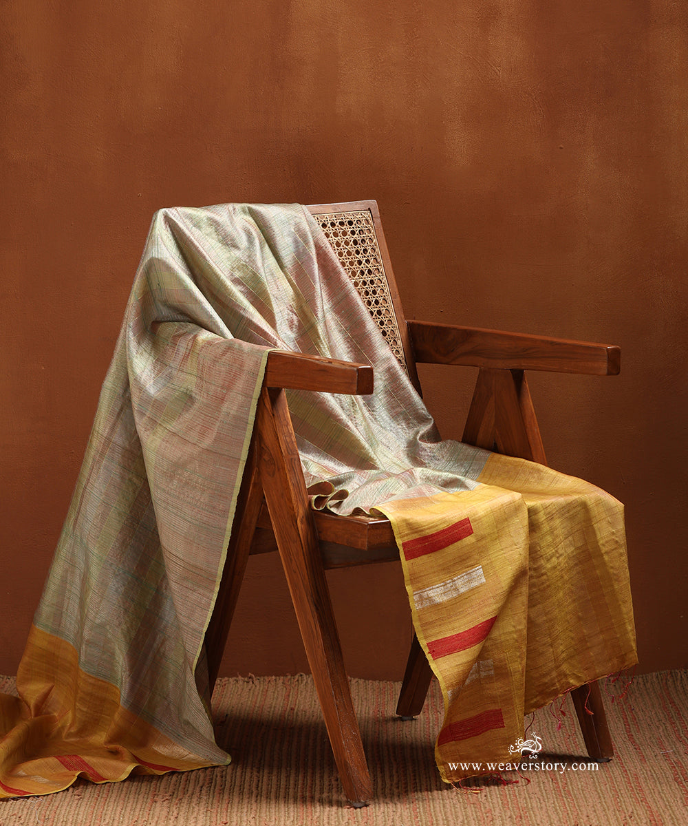 Grey_Handloom_Pure_Tussar_Silk_Dupatta_With_Mustard_Pallu_WeaverStory_01