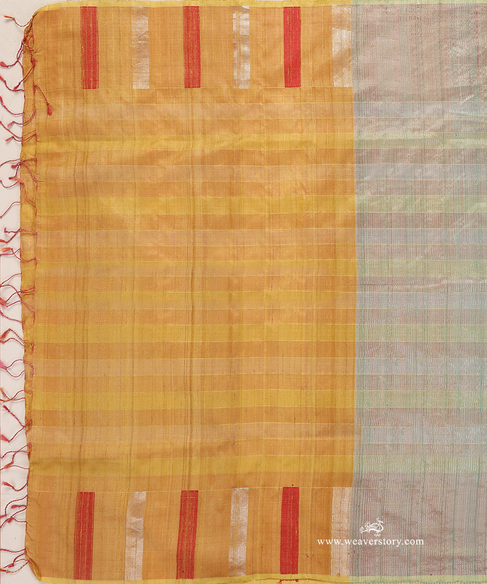 Grey_Handloom_Pure_Tussar_Silk_Dupatta_With_Mustard_Pallu_WeaverStory_02