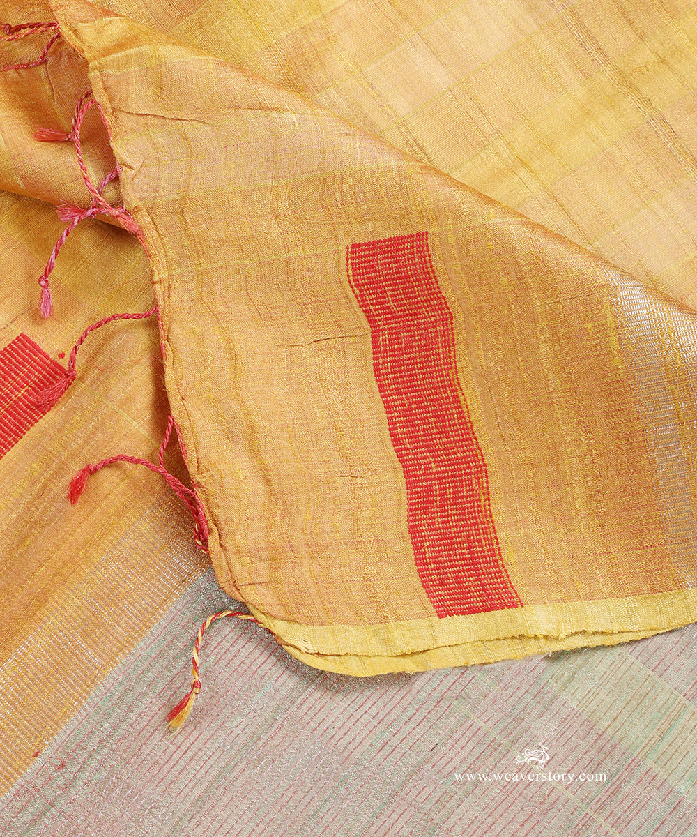 Grey_Handloom_Pure_Tussar_Silk_Dupatta_With_Mustard_Pallu_WeaverStory_04