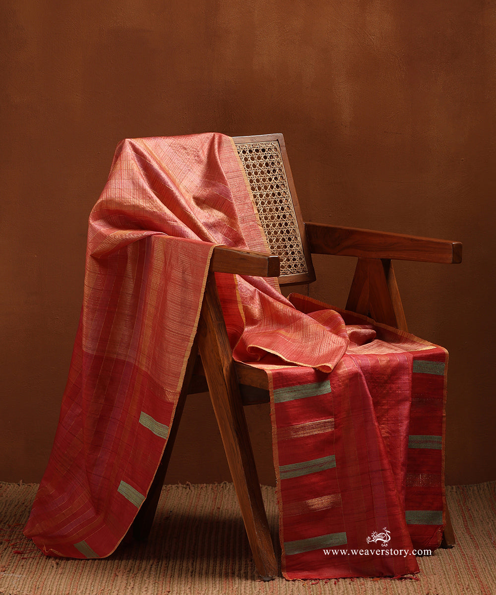 Rose_Pink_Handloom_Pure_Tussar_Silk_Stole_WeaverStory_01