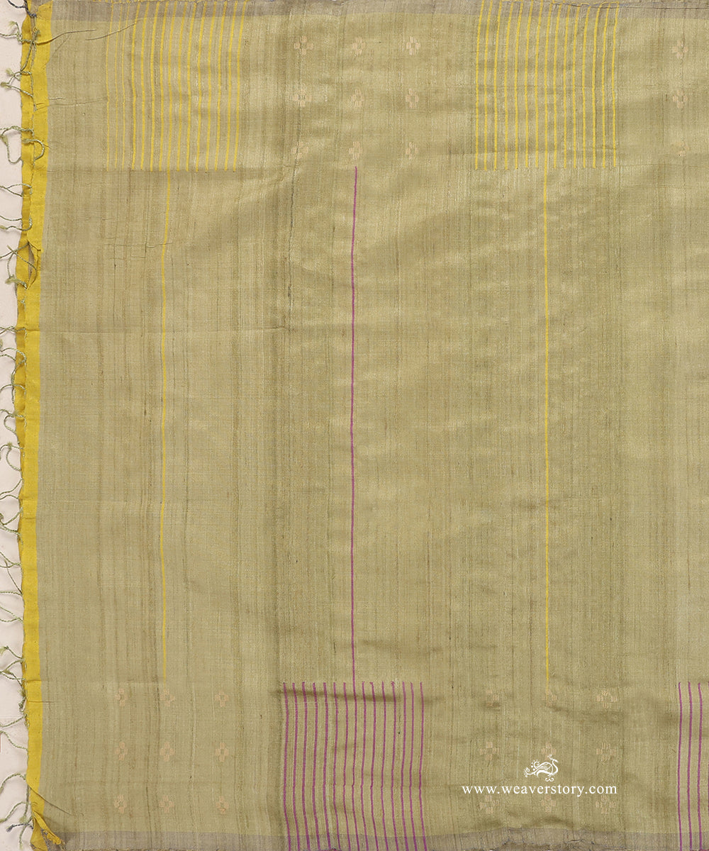 Pista_Green_Handloom_Pure_Tussar_Silk_Dupatta_With_Pink_And_Yellow_Thread_Lines_WeaverStory_02
