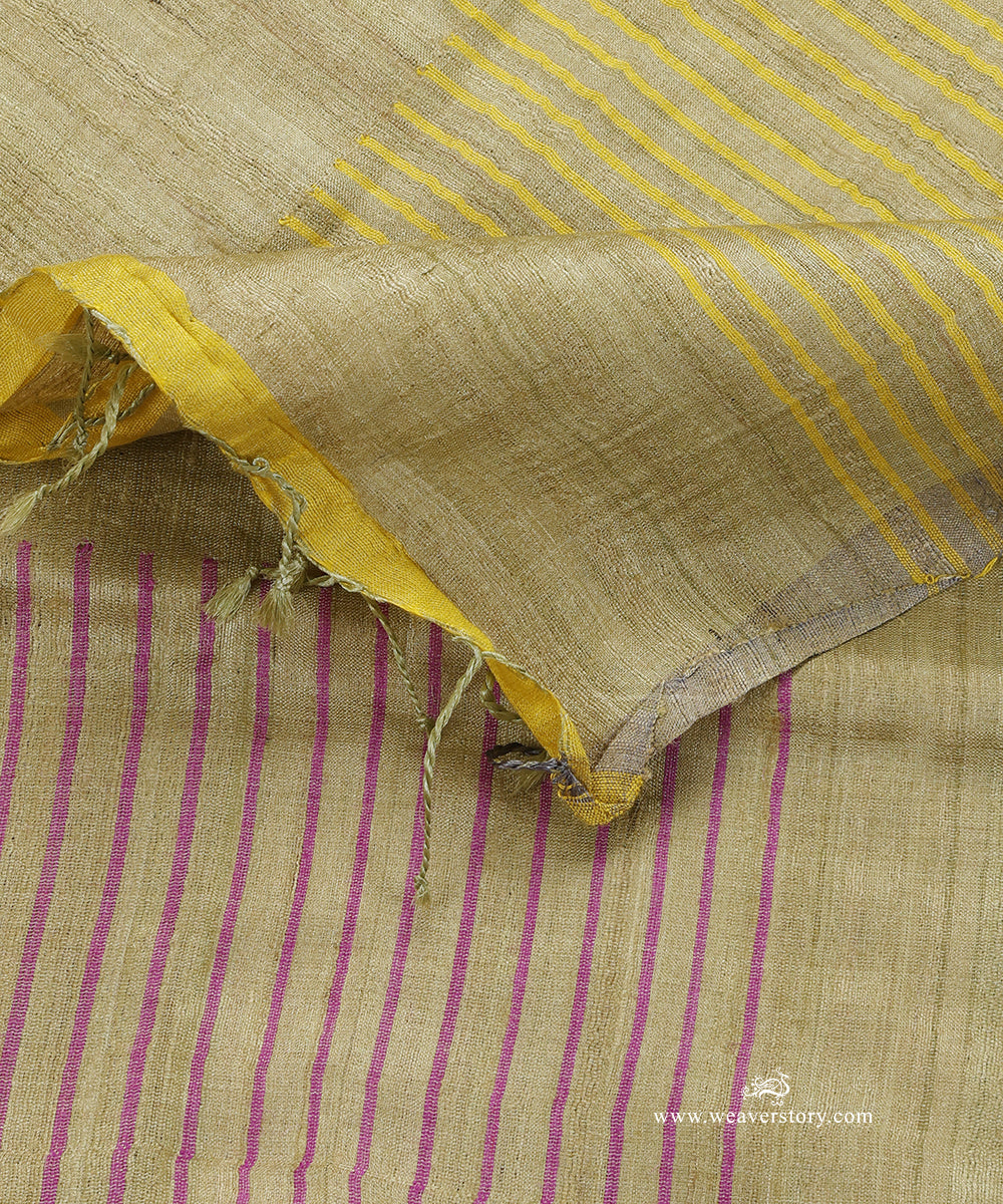 Pista_Green_Handloom_Pure_Tussar_Silk_Dupatta_With_Pink_And_Yellow_Thread_Lines_WeaverStory_04