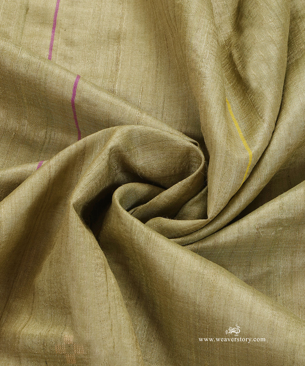 Pista_Green_Handloom_Pure_Tussar_Silk_Dupatta_With_Pink_And_Yellow_Thread_Lines_WeaverStory_05