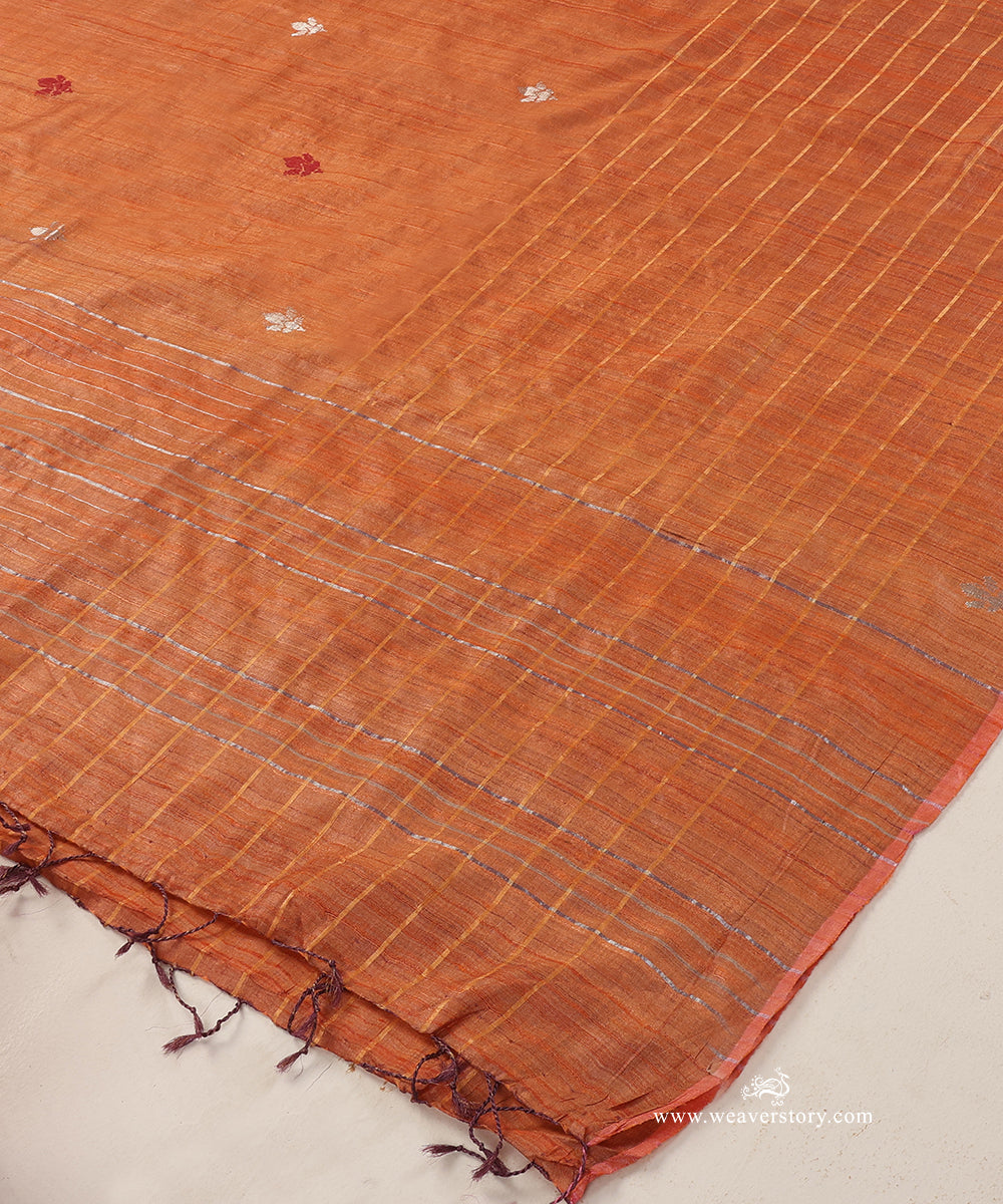 Rust_Orange_Handloom_Pure_Tussar_Silk_Dupatta_With_Flower_Motif_WeaverStory_03