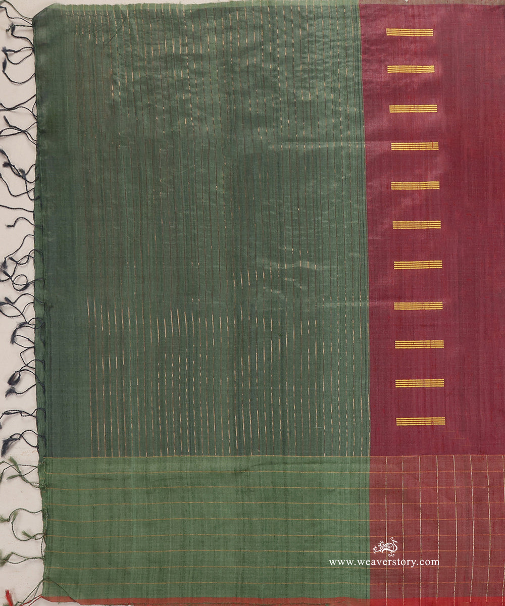 Berry_Handloom_Pure_Tussar_Silk_Dupatta_With_Green_Pallu_And_Golden_Stripes_WeaverStory_02