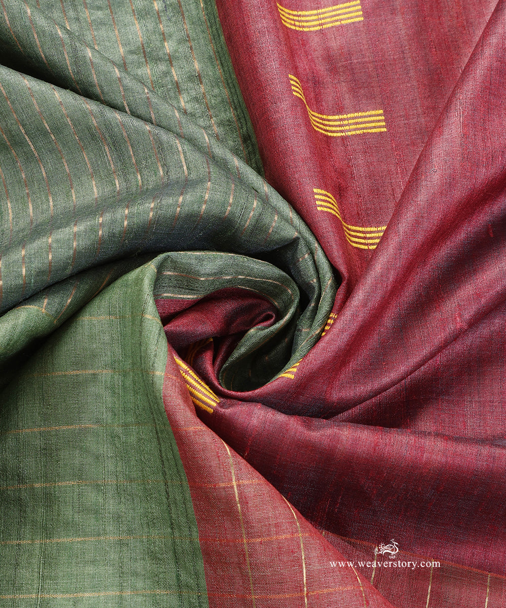 Berry_Handloom_Pure_Tussar_Silk_Dupatta_With_Green_Pallu_And_Golden_Stripes_WeaverStory_05
