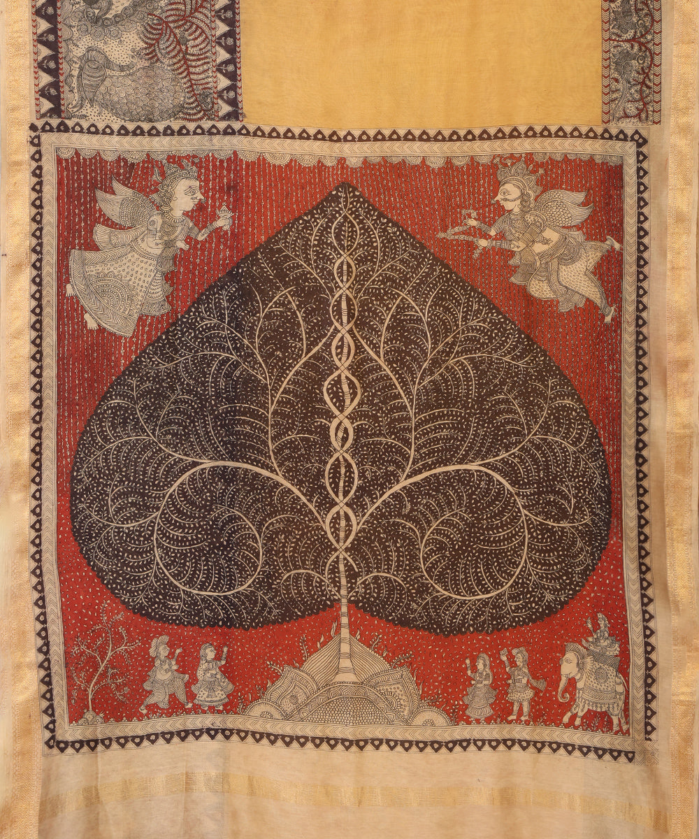 Musterd_And_Black_Handloom_Pure_Cotton_Chanderi_Bandhani_Mata-Ni-Pachedi_Saree_With_Hand_Printed_Pecock_And_Tree_On_Pallu_WeaverStory_02