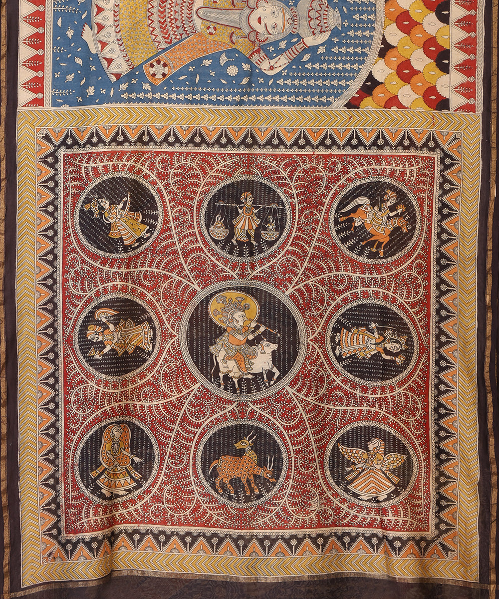 Blue_Handloom_Pure_Cotton_Chanderi_Bandhani_Mata-Ni-Pachedi_Saree_With_Figurine_Boota_WeaverStory_02