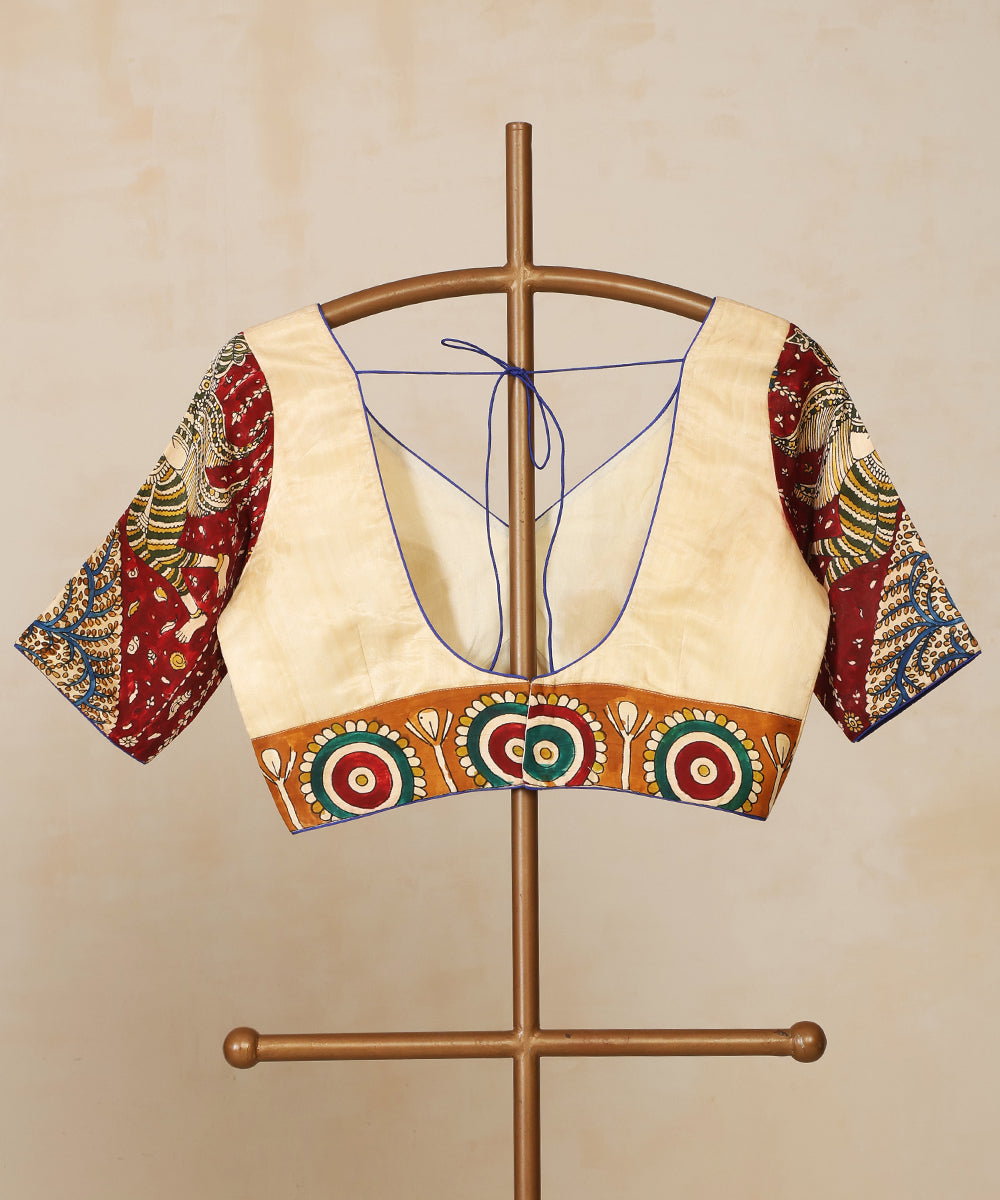 White_Handloom_Pure_Modal_Satin_Mata-Ni-Pachedi_Blouse_With_Hand_Printed_Divine_Motifs_On_Sleeves_WeaverStory_02