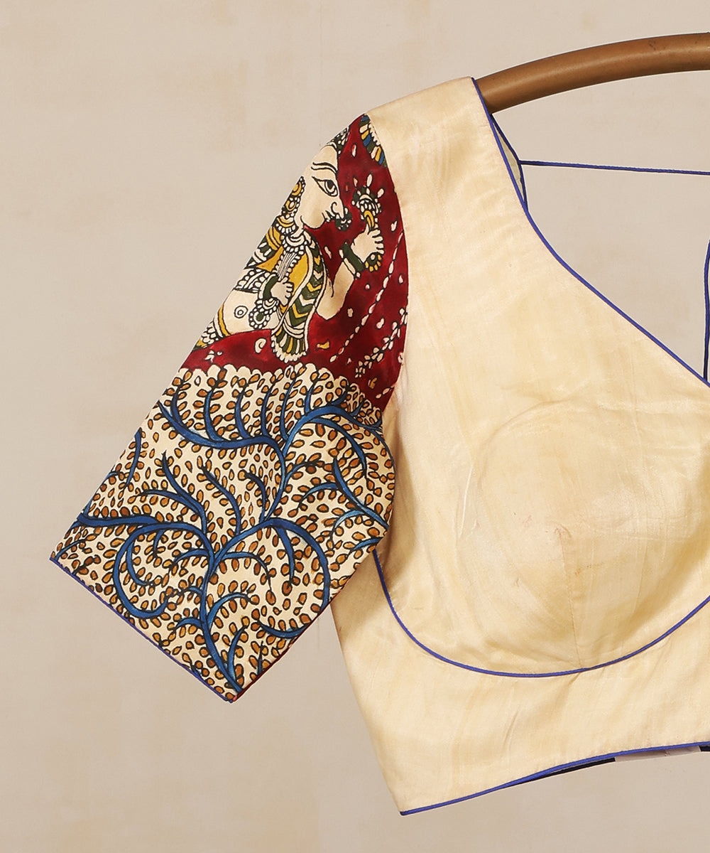 White_Handloom_Pure_Modal_Satin_Mata-Ni-Pachedi_Blouse_With_Hand_Printed_Divine_Motifs_On_Sleeves_WeaverStory_03