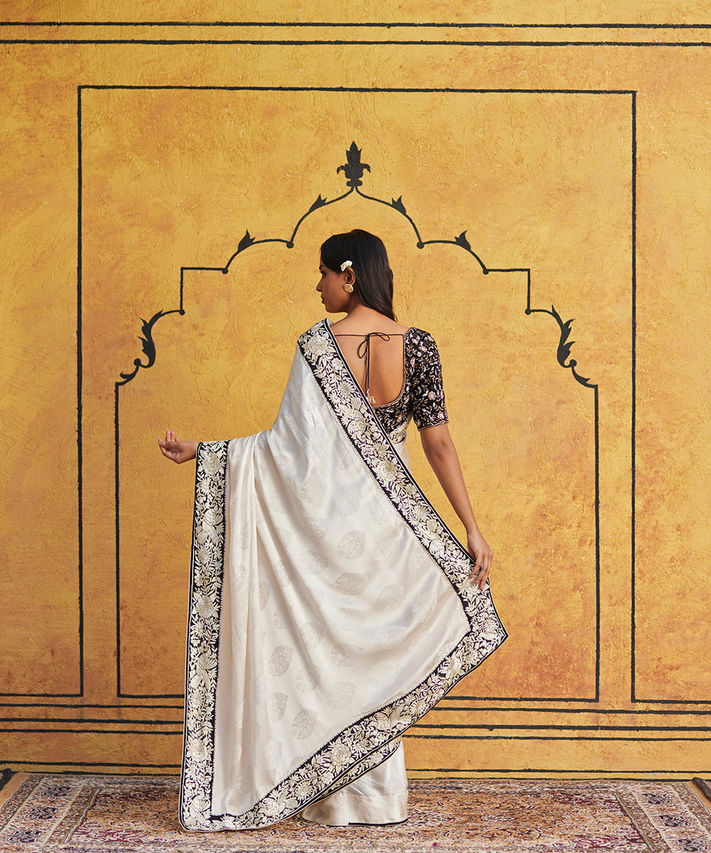 White_Hand_Embroidered_Satin_Silk_Parsi_Gara_Saree_With_Black_Border_WeaverStory_03