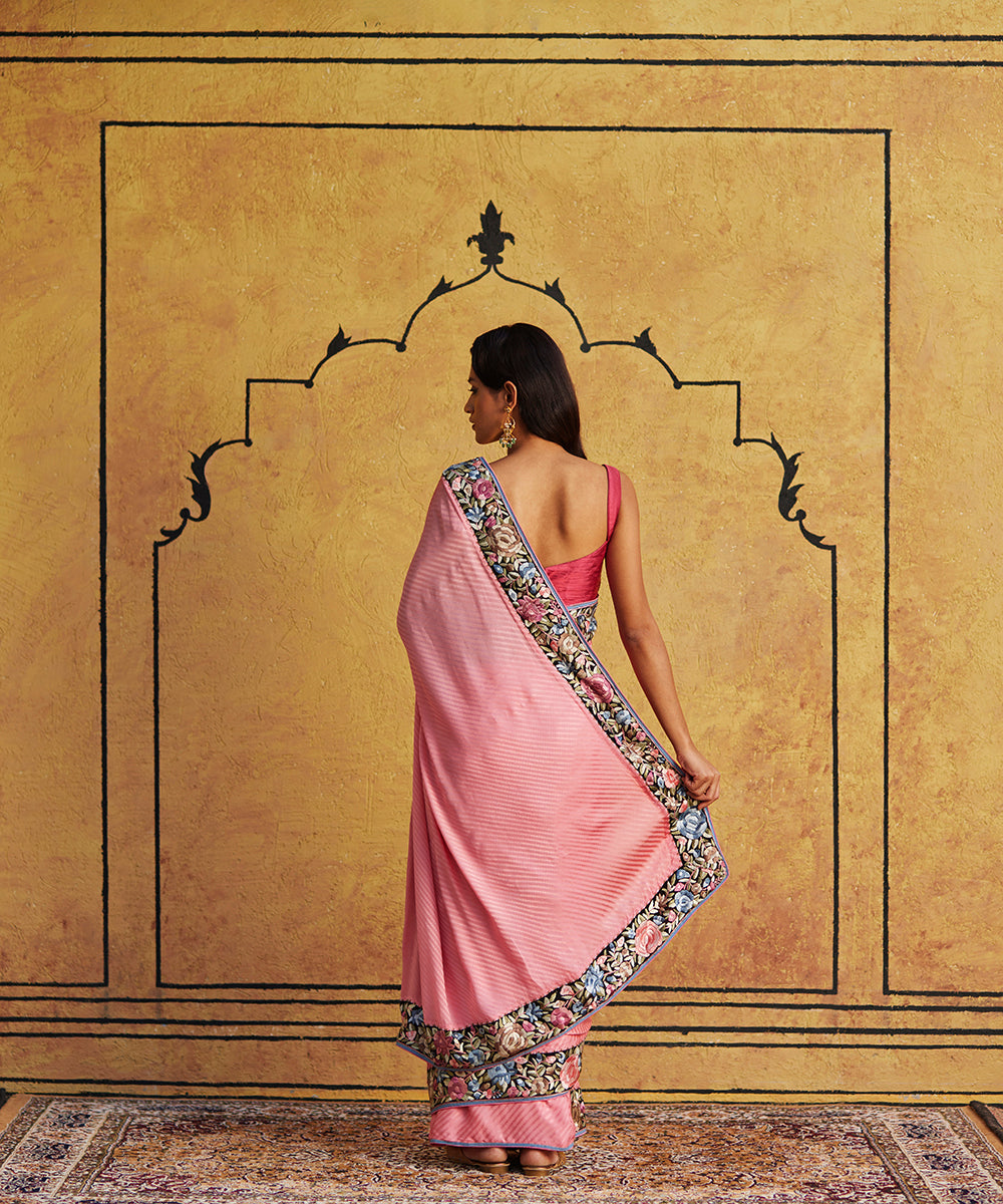 Pink_Hand_Embroidered_Crepe_Jacquard_Parsi_Gara_Saree_With_Black_Floral_Border_WeaverStory_03
