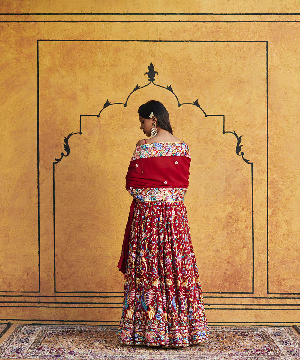 Red_lehenga_with_flower_motifs_and_border_on_dupatta_WeaverStory_4