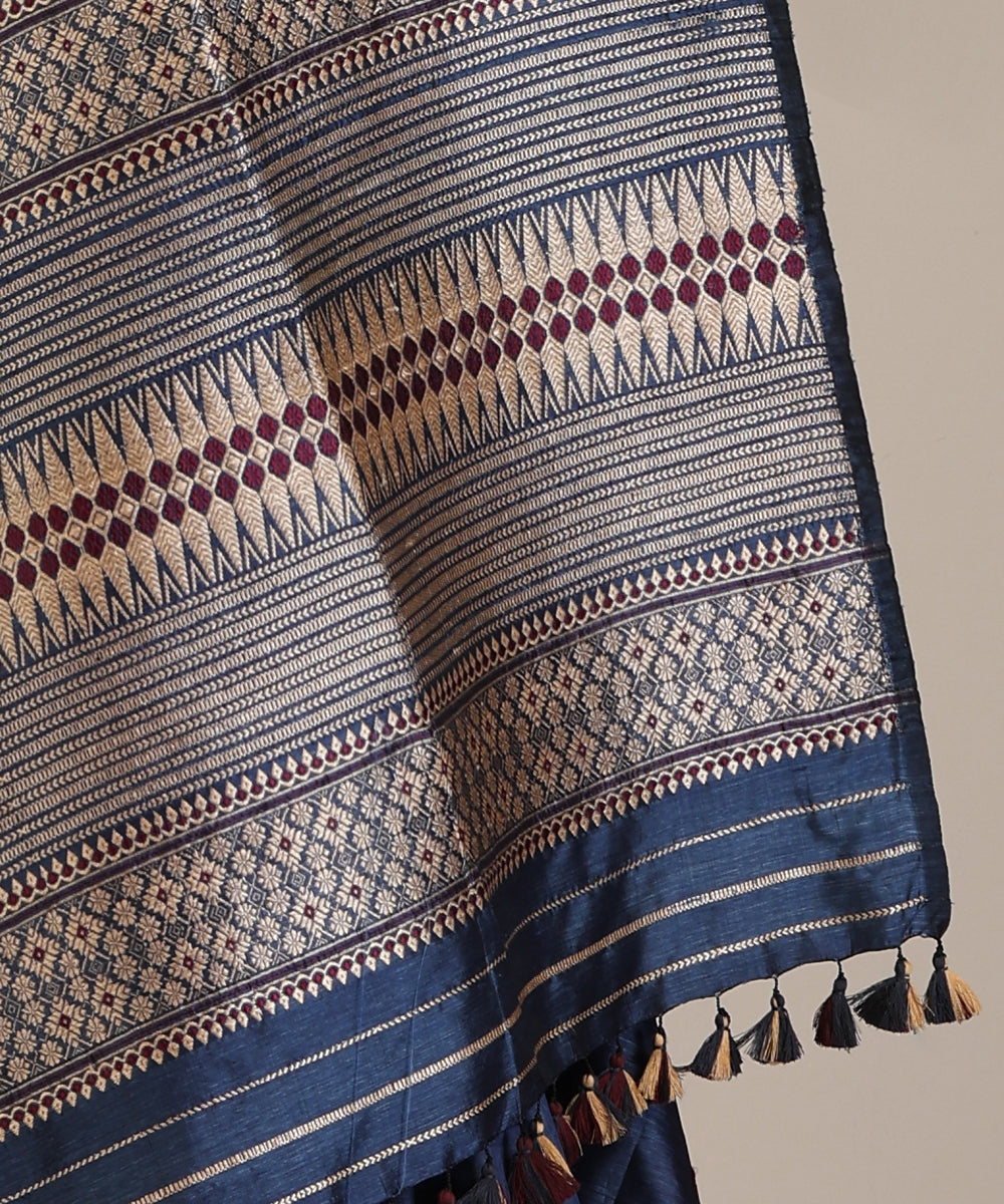 Blue_Handloom_Pure_Mulberry_Silk_Assam_Indigo_Dye_Saree_With_Intricate_Pallu_And_Red_Meena_WeaverStory_04