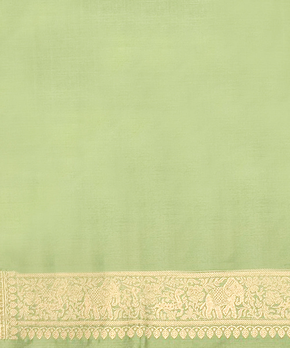 Green Handloom Pure Katan Silk Shikargah Banarasi Saree