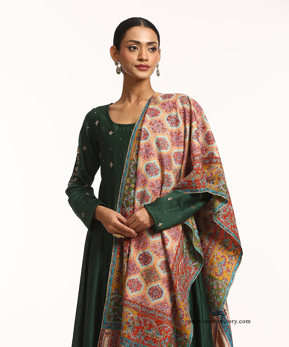 Beige And Red Handwoven Jamawar Pure Pashmina Shawl With Soznikari