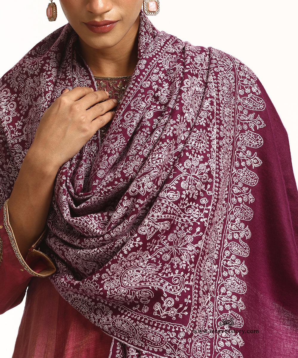 Plum Wine Handwoven Pure Pashmina Jamawar Stole