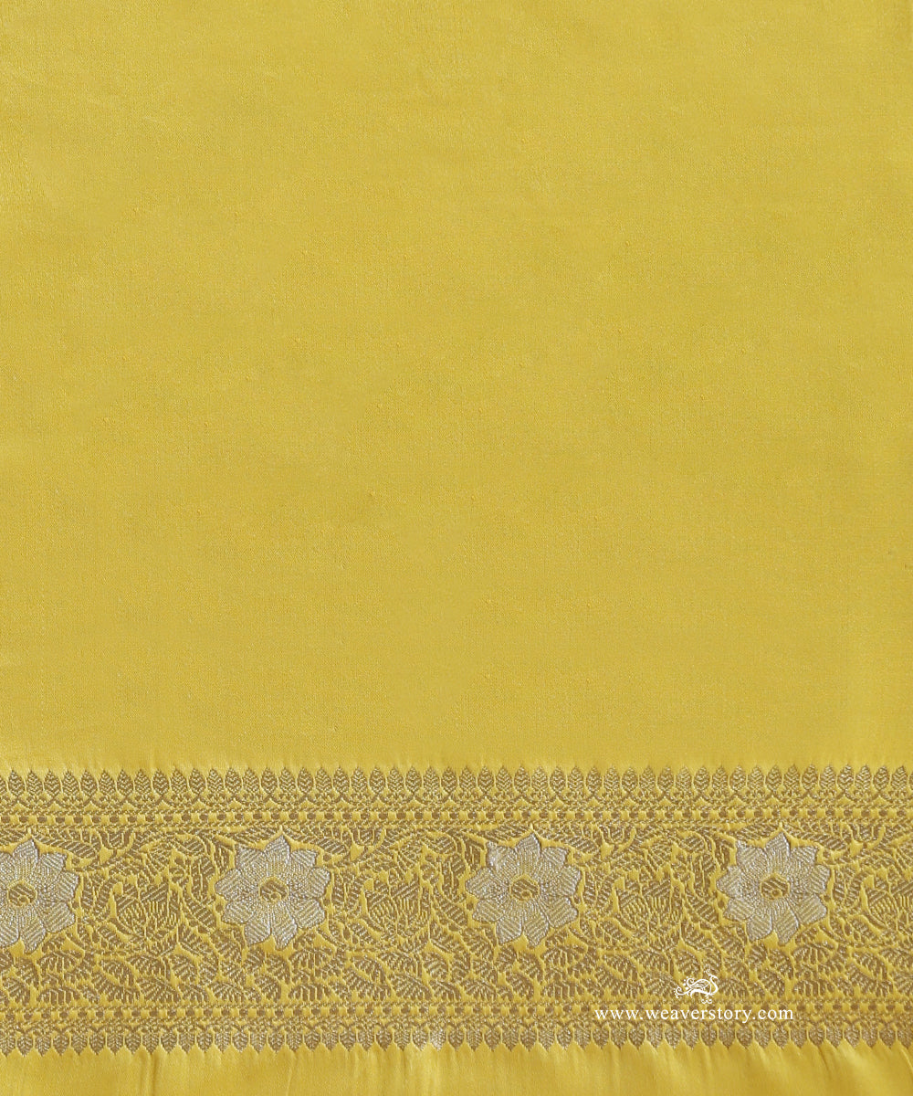 Yellow And Pink Handloom Pure Mashroo Silk Tanchoi Banarasi Saree