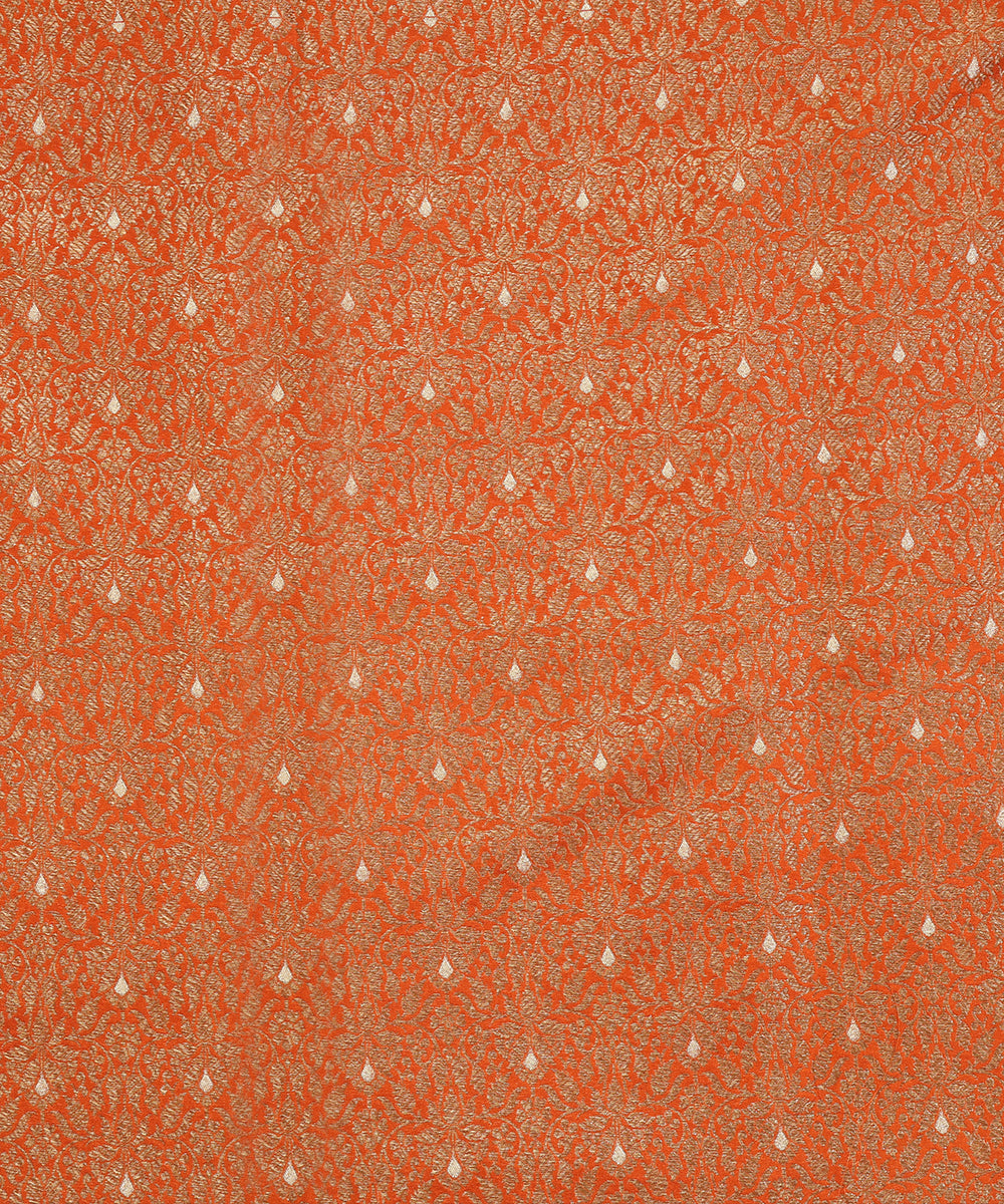 Orange_Handloom_Pure_Katan_Silk_Kimkhab_Banarasi_Fabric_In_Antique_Zari_With_Mughal_Motifs_WeaverStory_02
