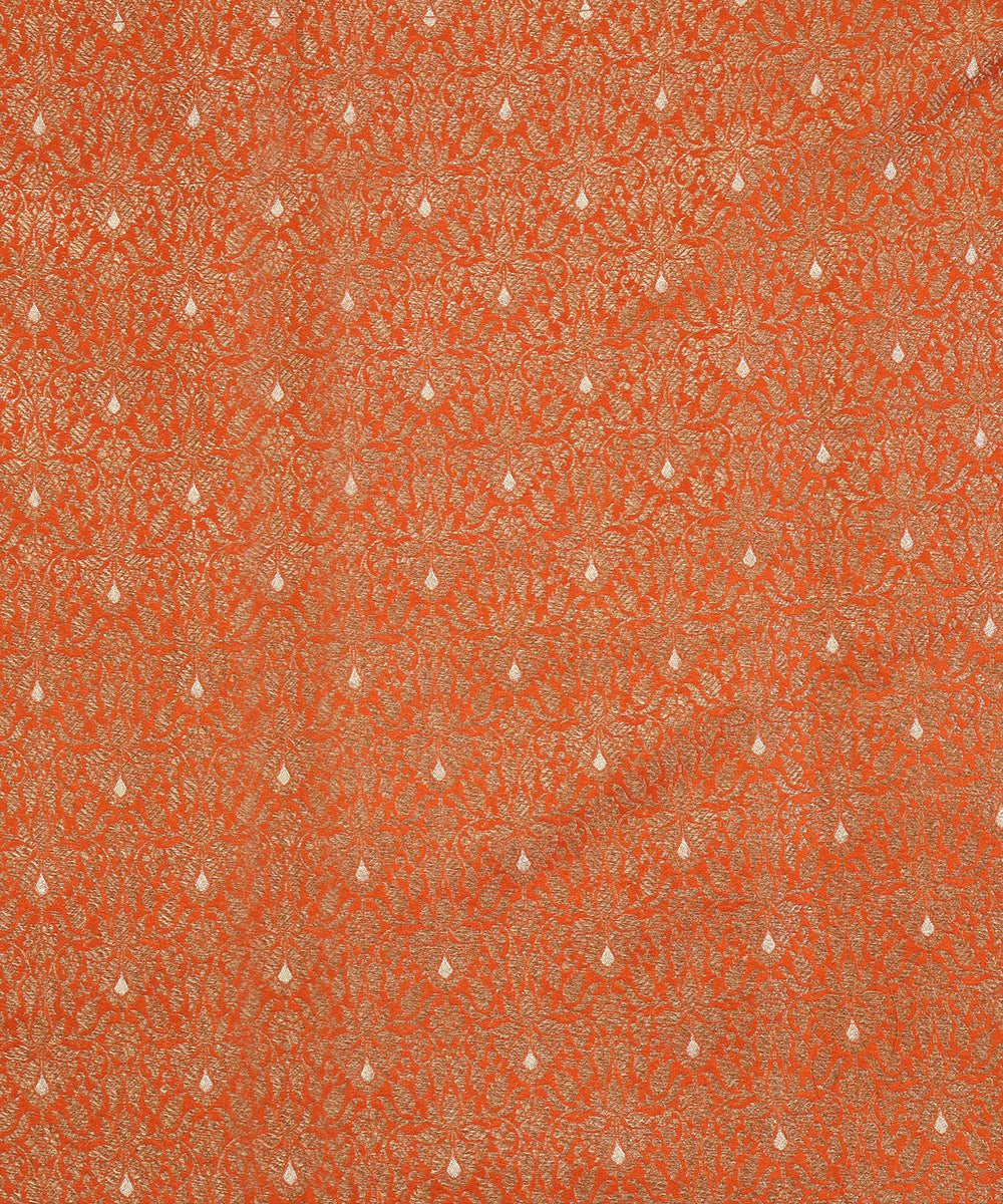 Orange_Handloom_Pure_Katan_Silk_Kimkhab_Banarasi_Fabric_In_Antique_Zari_With_Mughal_Motifs_WeaverStory_02