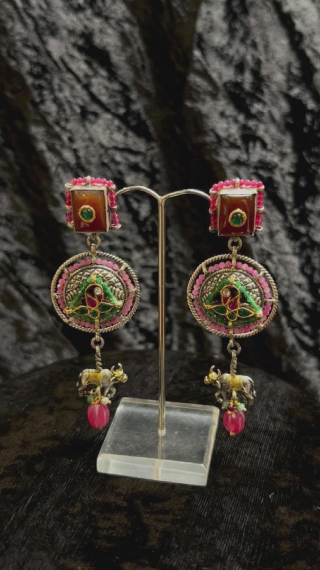 Esme_Handcrafted_Oxidised_Pure_Silver_Kundan_Earrings_With_Cow_Motif_WeaverStory_04