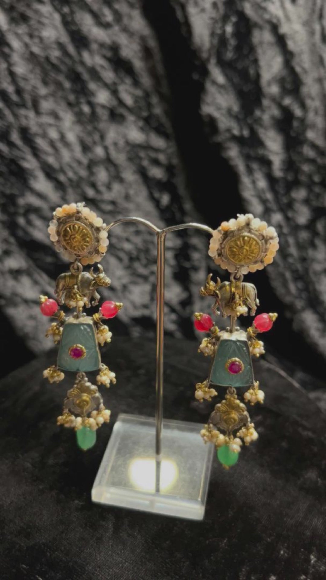 Tanush_Handcrafted_Oxidised_Pure_Silver_Kundan_Earrings_With_Pearl_Tassels_WeaverStory_04