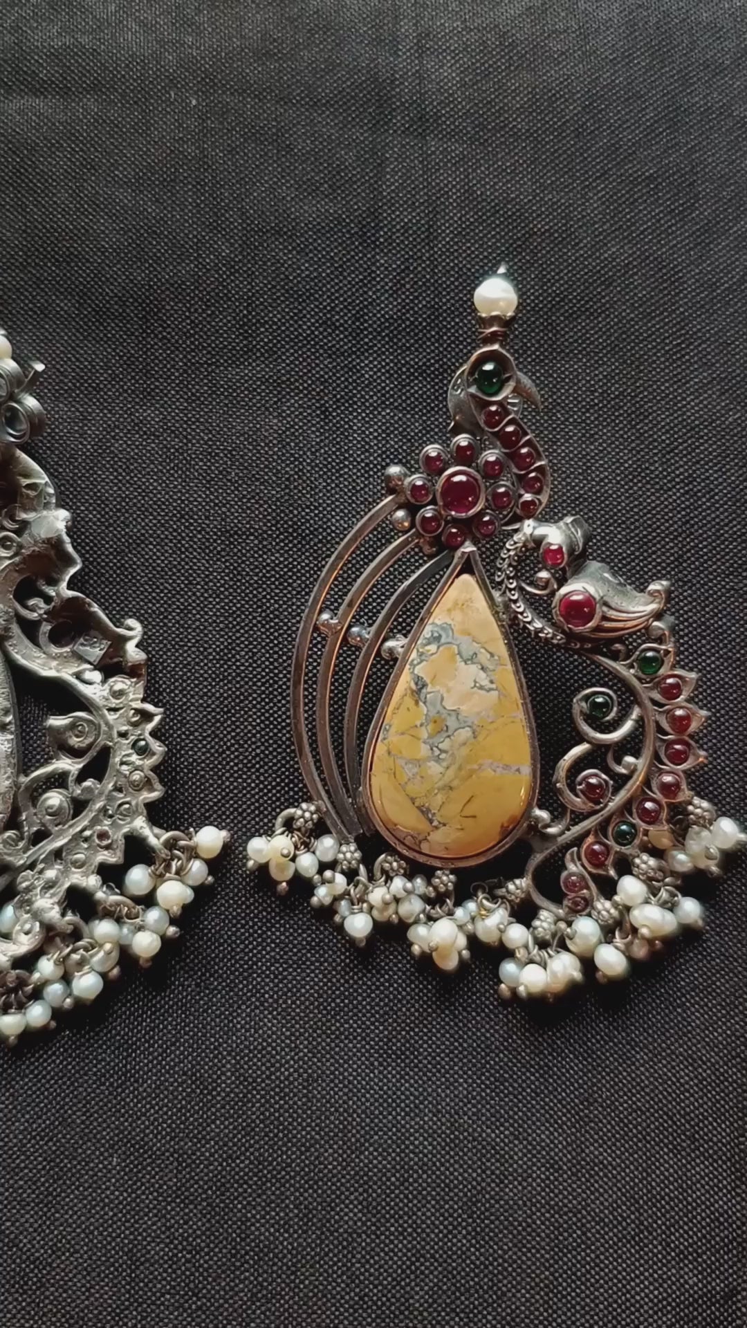 Oadira Handcrafted Oxidised Pure Silver Earrings With Kempstones