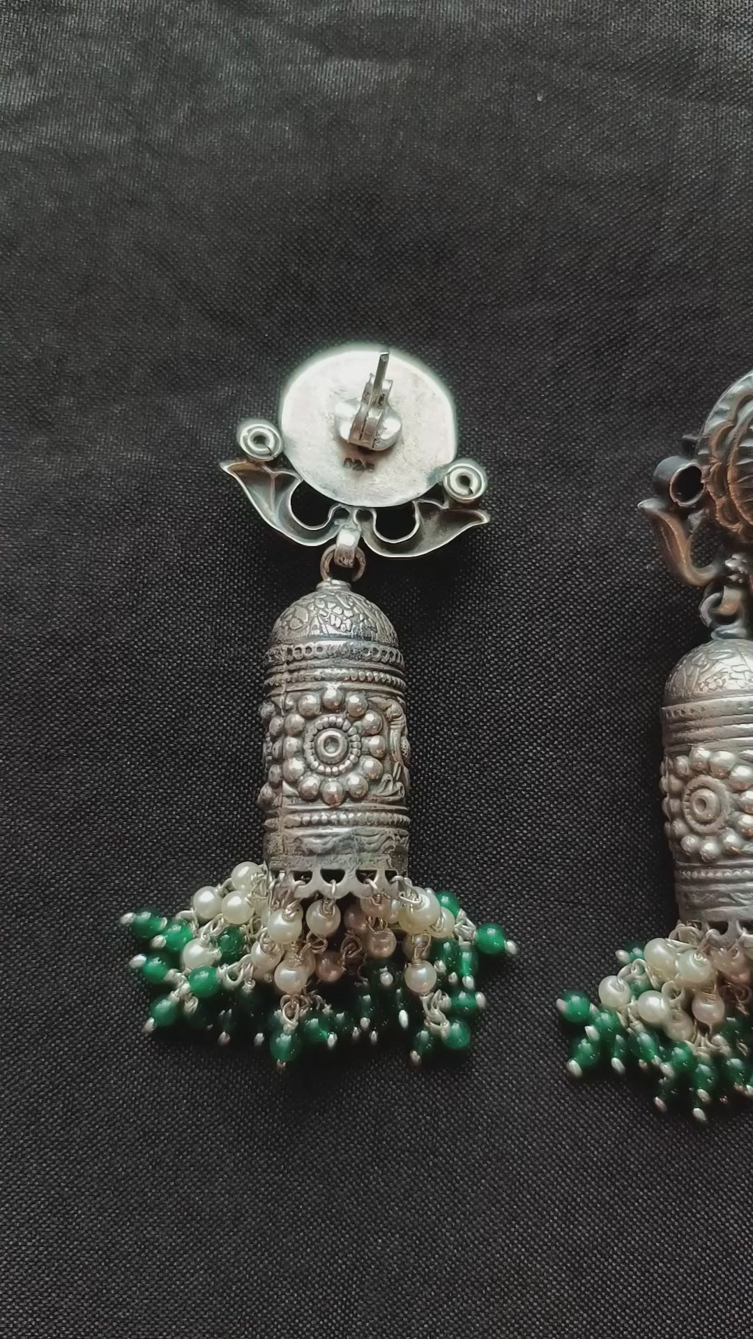 Deepan Handcrafted Oxidised Pure Silver Earrings With Fresh Water Pearls