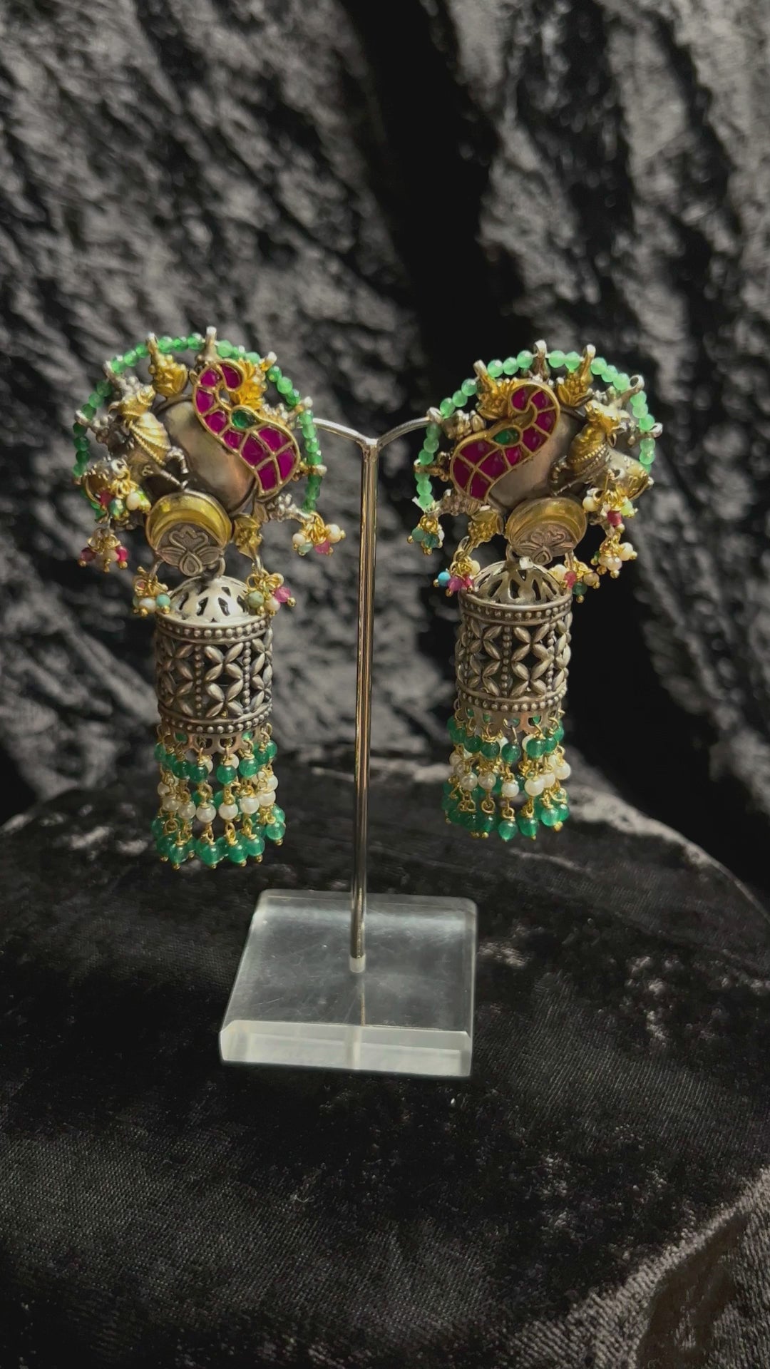 Abhimanyu_Handcrafted_Oxidised_Pure_Silver_Kundan_Earrings_With_Peacock_Motif_WeaverStory_04