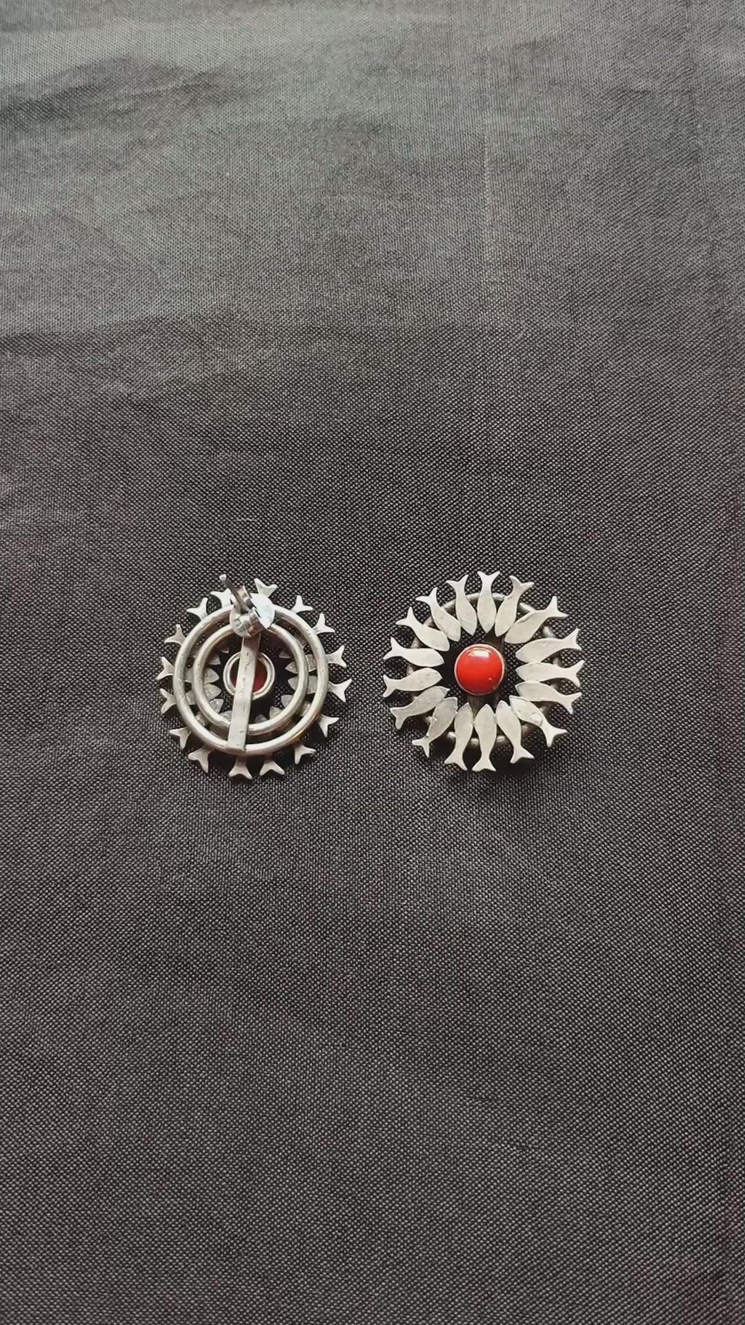 Tanarupi Handcrafted Oxidised Pure Silver Coral Earrings