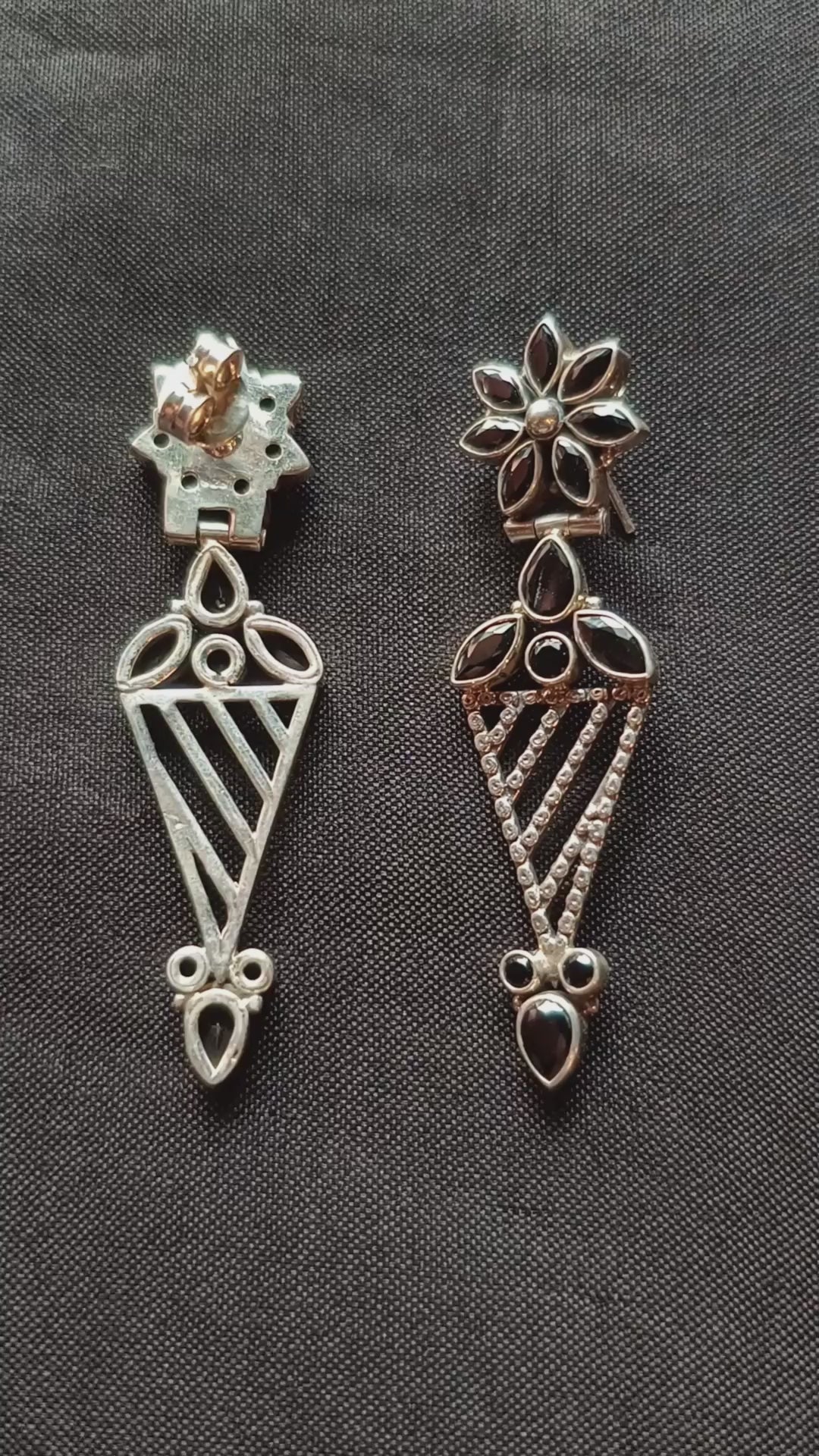 Tarangini Handcrafted Oxidised Pure Silver Black Earrings
