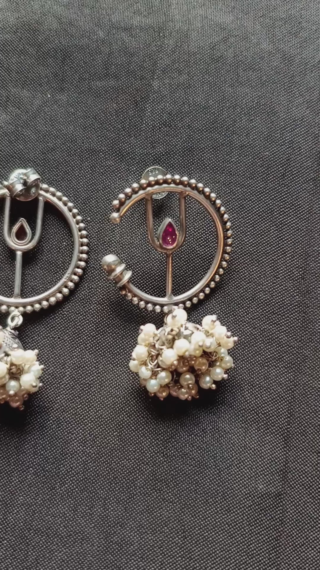 Qudrah Handcrafted Oxidised Pure Silver Earrings With Pearls