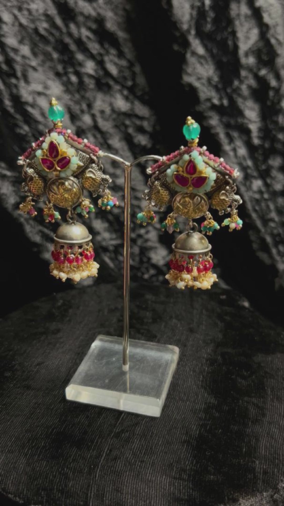 Shlok_Handcrafted_Oxidised_Pure_Silver_Kundan_Earrings_With_Pearl_Hangings_WeaverStory_04