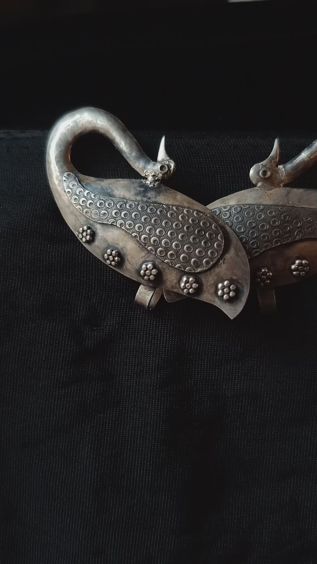 Taizeen Handcrafted Oxidised Pure Silver Peacock Earrings