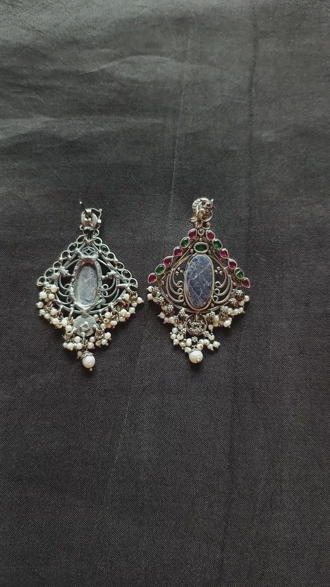 Amelia Handcrafted Oxidised Pure Silver Lapis Earrings