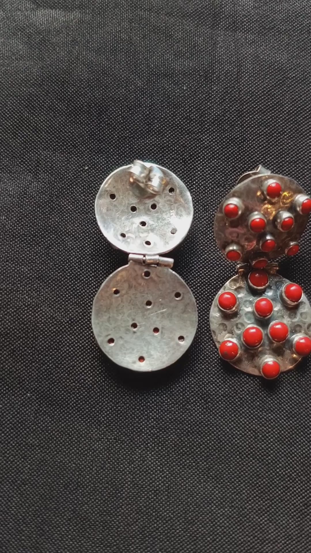 Mishu Handcrafted Oxidised Pure Silver Coral Earrings