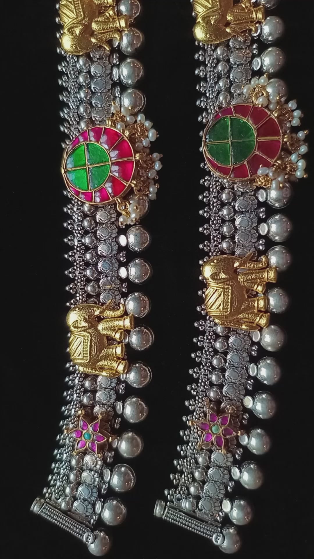 Lashika Handcrafted Oxidised Pure Silver Anklets With Elephant And Floral Motifs