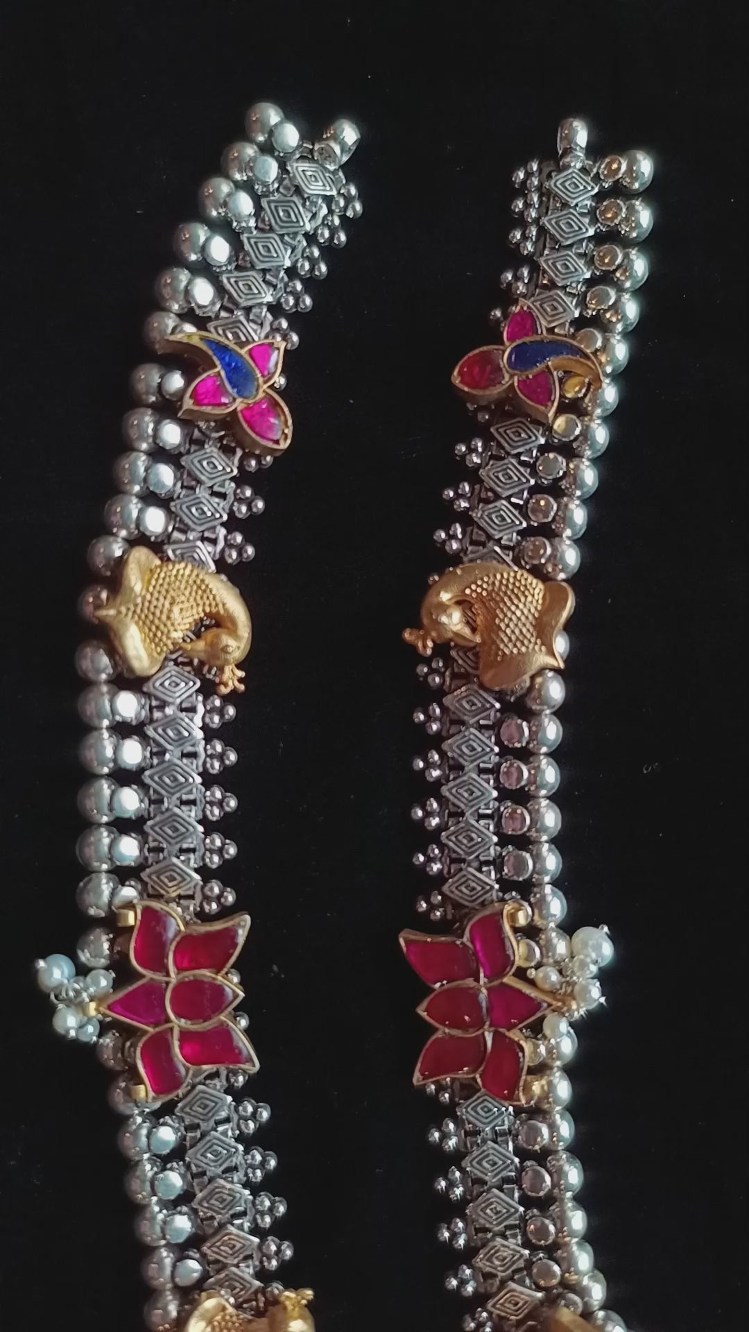 Eijaz Handcrafted Oxidised Pure Silver Anklets With Peacock And Lotus Motifs