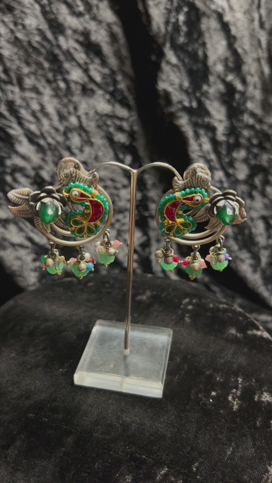 Rajan_Handcrafted_Oxidised_Pure_Silver_Kundan_Earrings_With_Fish_And_Floral_Motif_WeaverStory_04