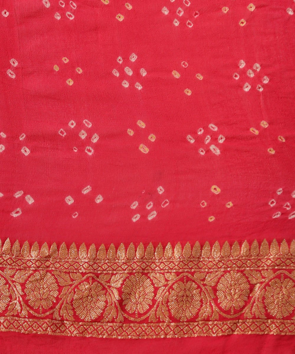Rani Pink Handloom Pure Georgette Banarasi Bandhej Saree
