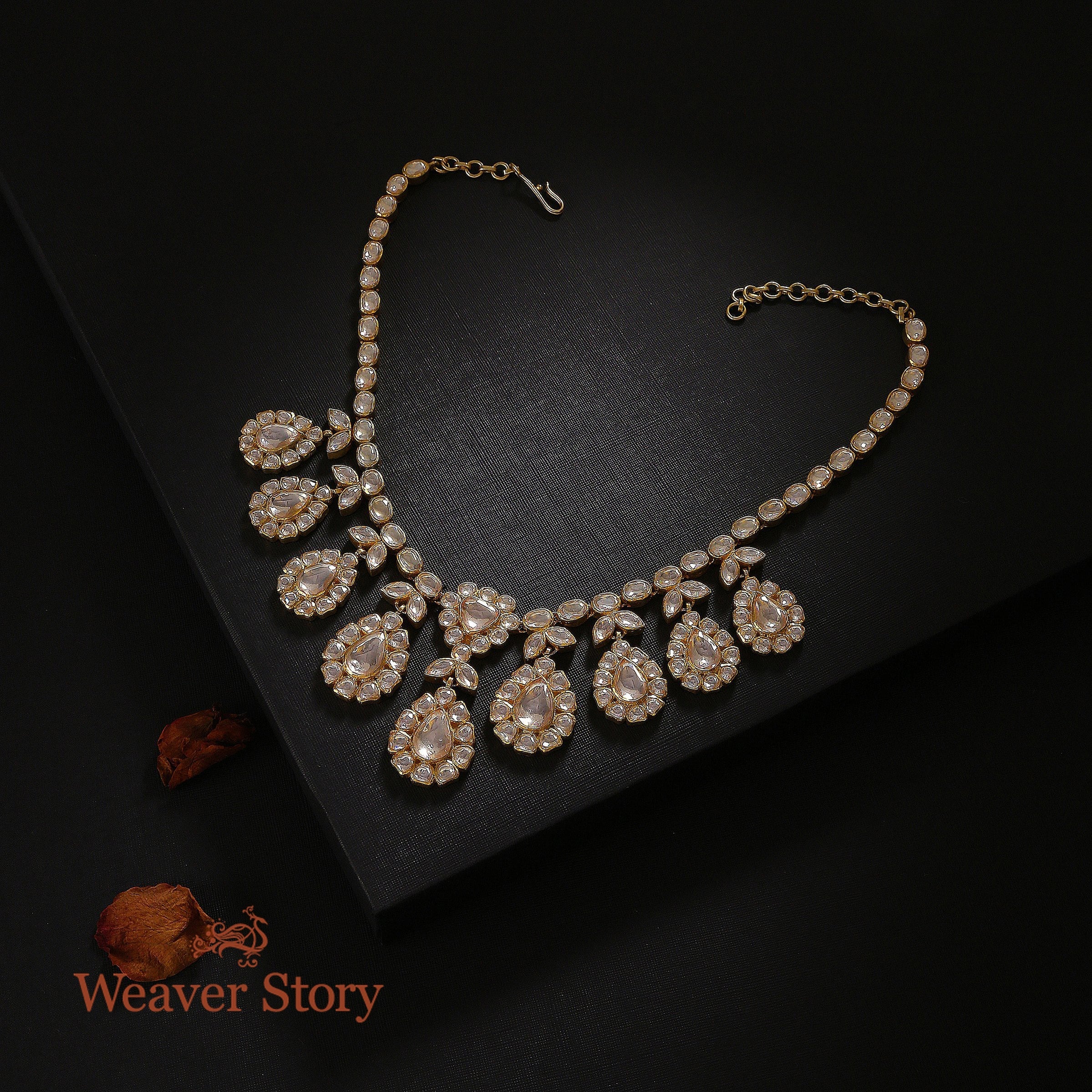 Angoori_Necklace_with_Polki_Crafted_in_Pure_Silver_WeaverStory_01