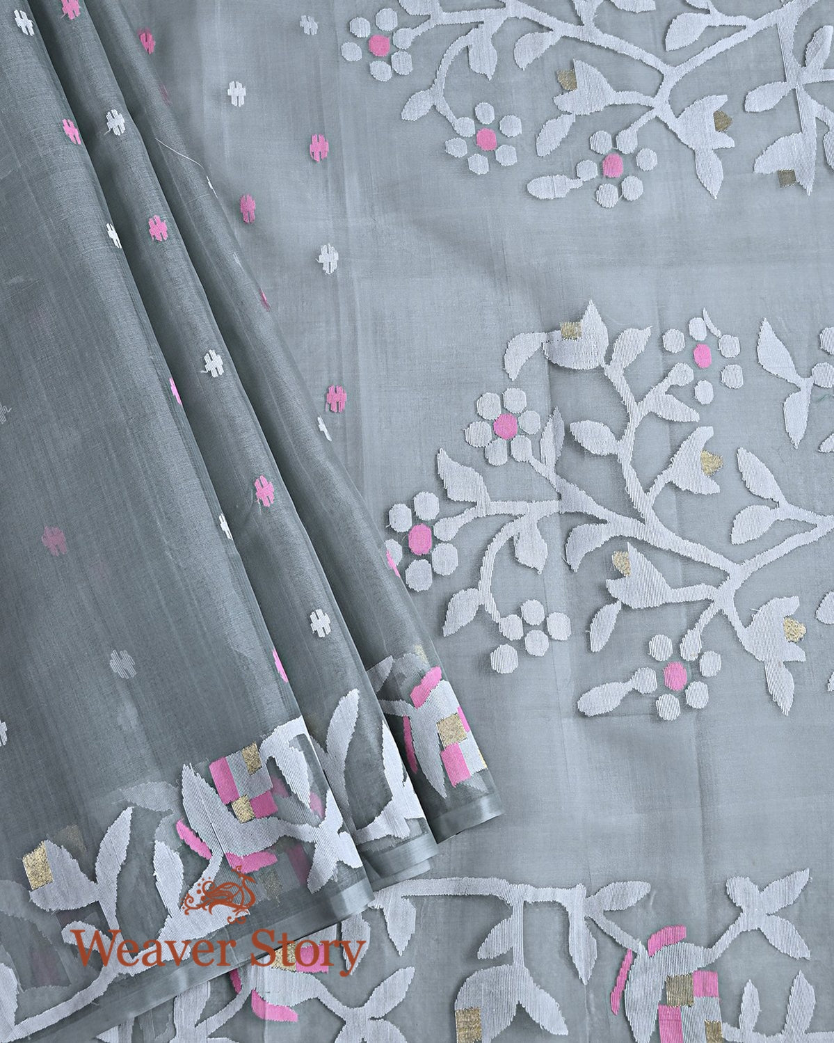 Handwoven_Cement_Grey_Silk_Muslin_Jamdani_Saree_WeaverStory_01