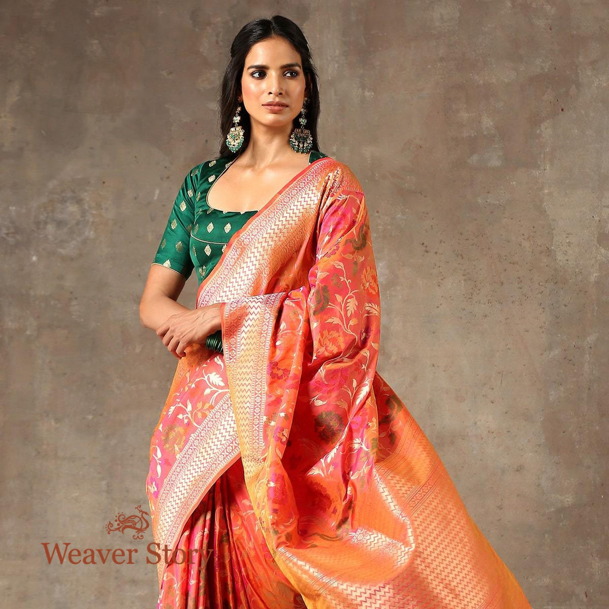 Handwoven_Peach_Meenakari_Jangla_Saree_with_Cutwork_Weave_WeaverStory_01