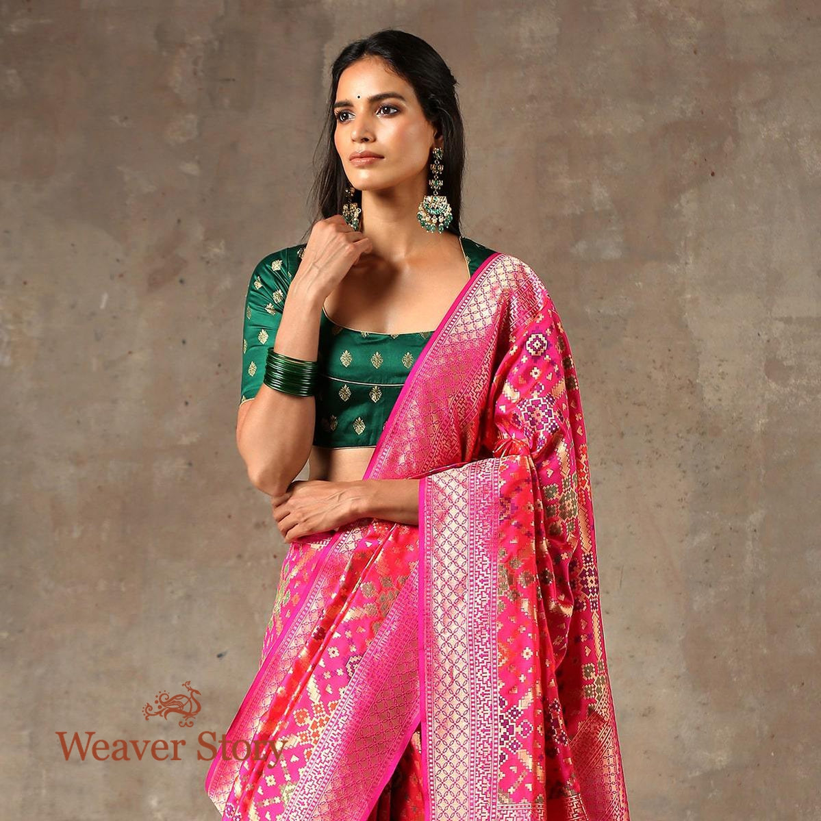Handwoven_Pink_Banarasi_Patola_Saree_with_Meenakari_WeaverStory_01
