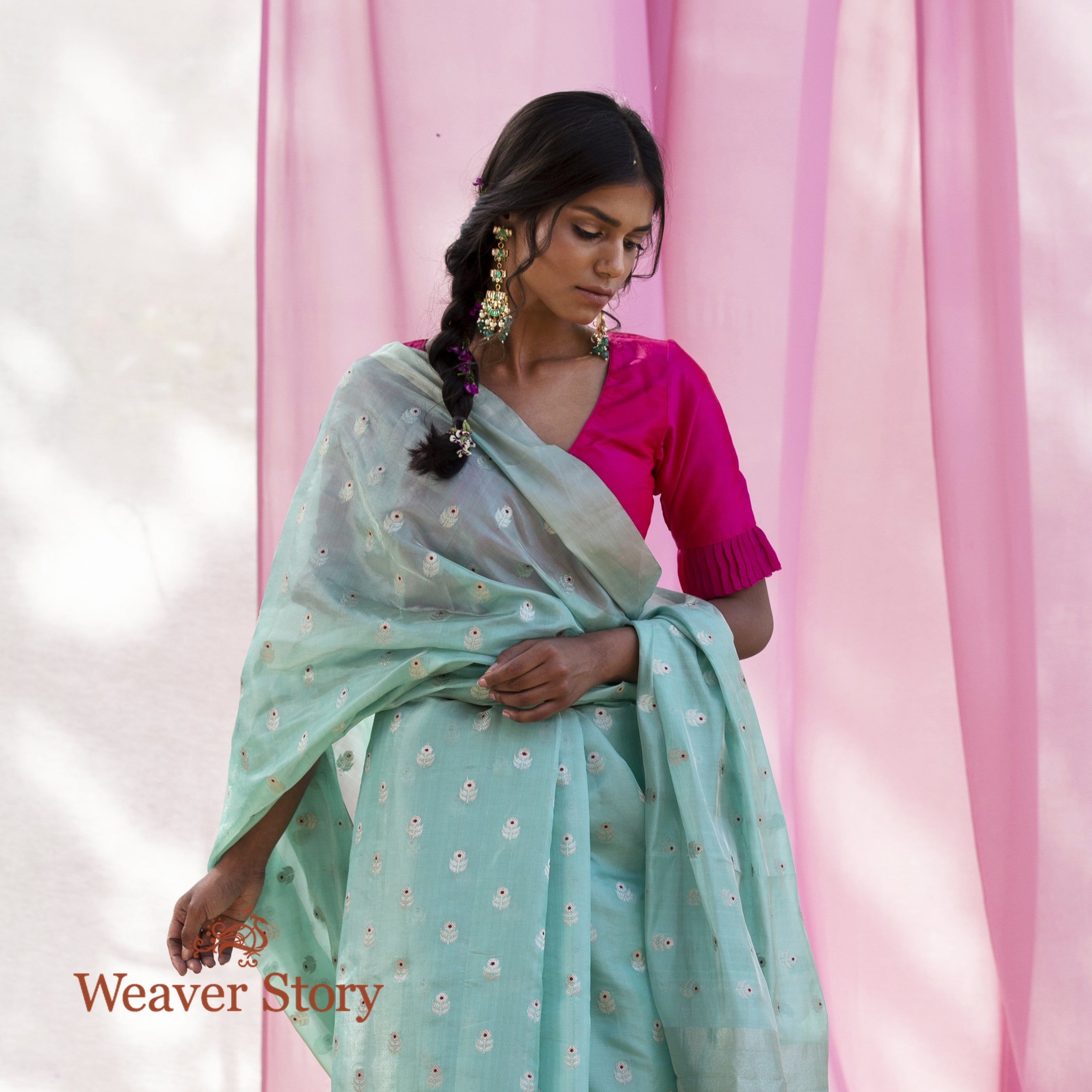 Handwoven_Powder_Blue_Silver_Tissue_Saree_with_Zari_Booti_WeaverStory_01