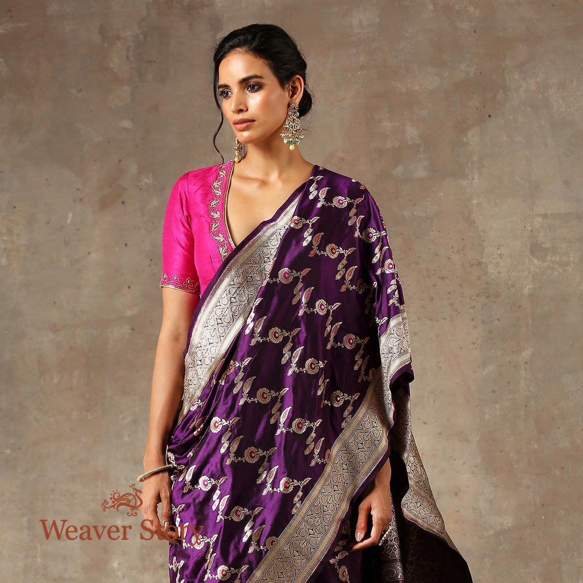 Handwoven_Purple_Cutwork_Jangla_Saree_with_Meenakari_WeaverStory_01