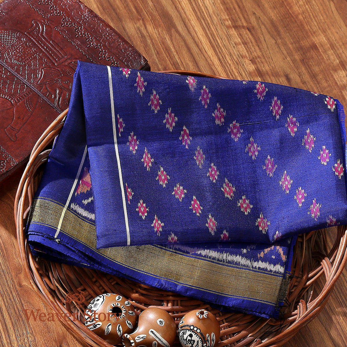 Handloom_Blue_Single_Ikat_Dupatta_from_Rajkot_WeaverStory_01