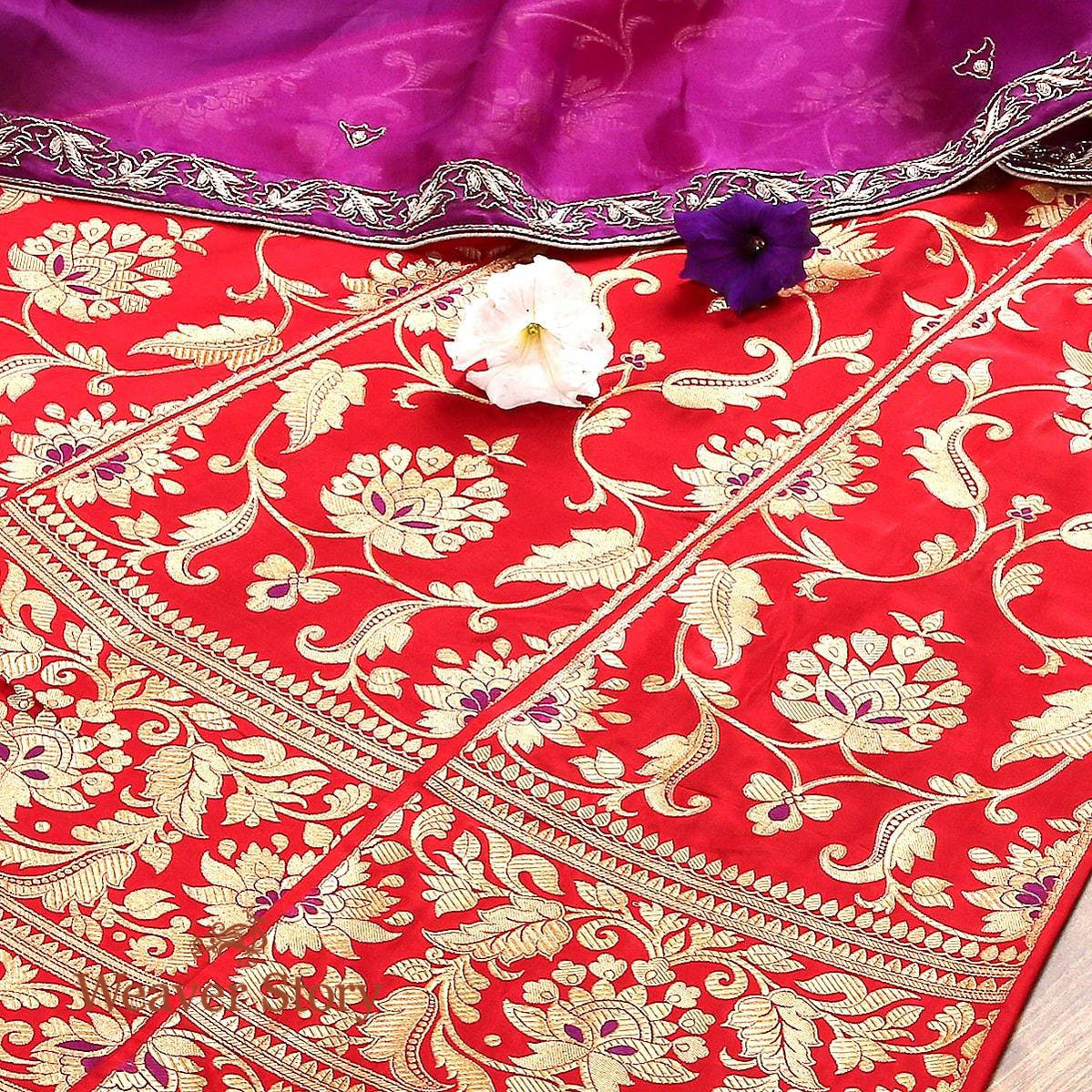 Handloom_Red_Banarasi_Lehenga_with_Purple_Meenakari_WeaverStory_01