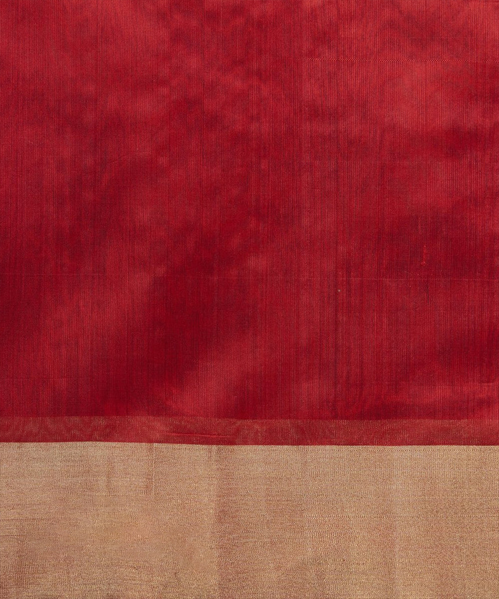 Handloom Red Chanderi Silk Saree With Gold And Silver Zari Jaal