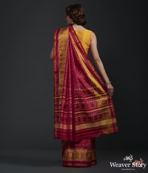 Red_and_pink_dual_tone_single_ikat_patola_saree_with_tissue_border_WeaverStory_03
